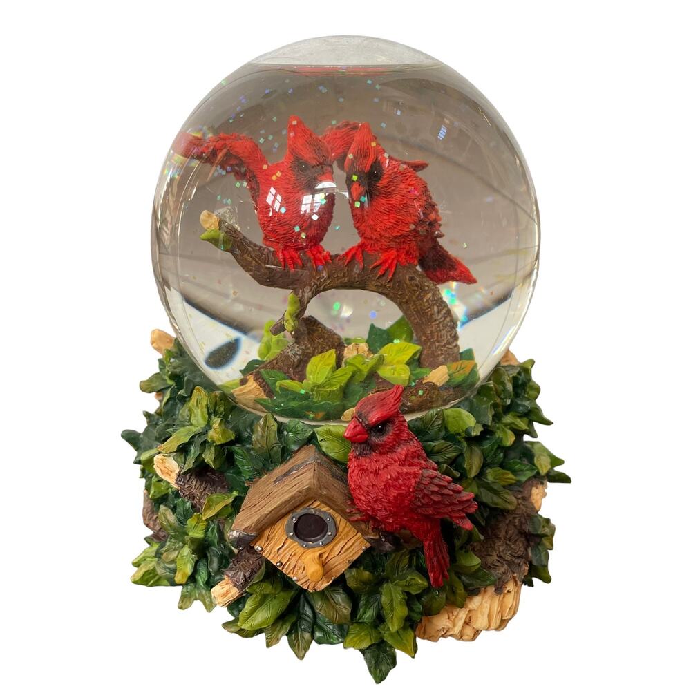 San Francisco Music Box Red Cardinal Water Globe Snow Once Upon A December Rare